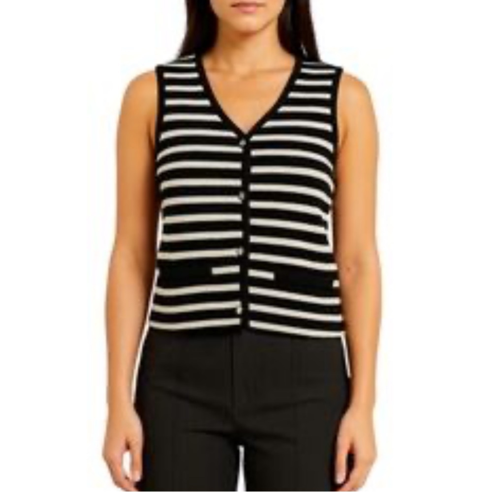 Bailey 44 Black and Cream Striped V-Neck Sweater Vest NWT Classic Effortless - Picture 8 of 8
